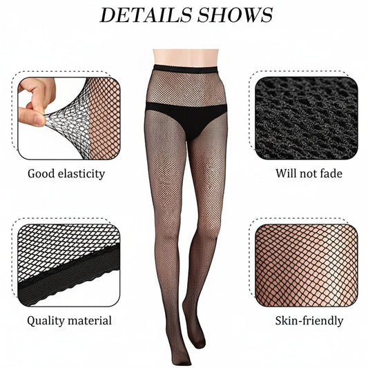 Fishnet tights layered under ripped jeans for trendy style