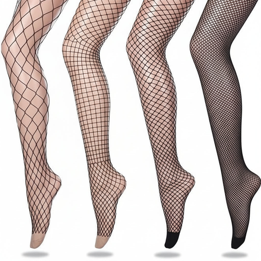 Fishnet tights styled for night out outfit with dress