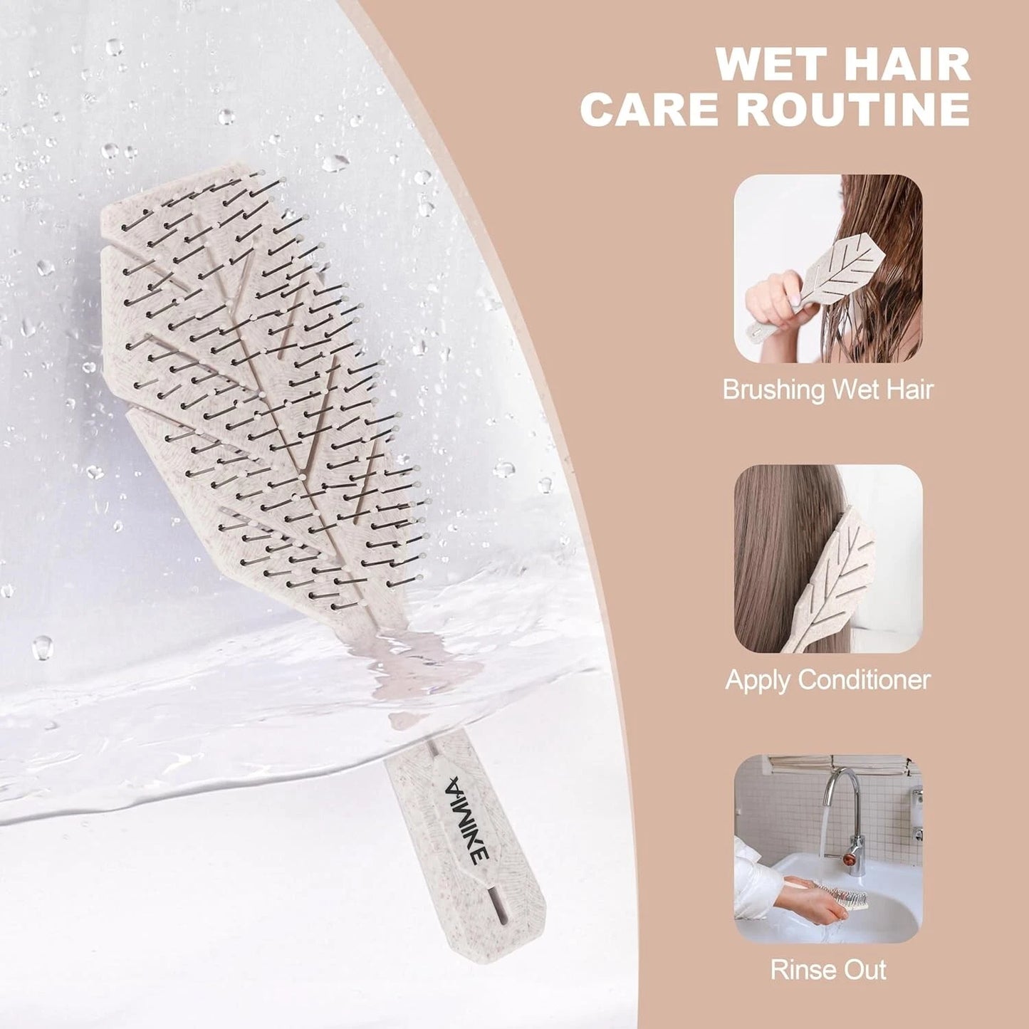 Flexible bristles detangling brush close detail view