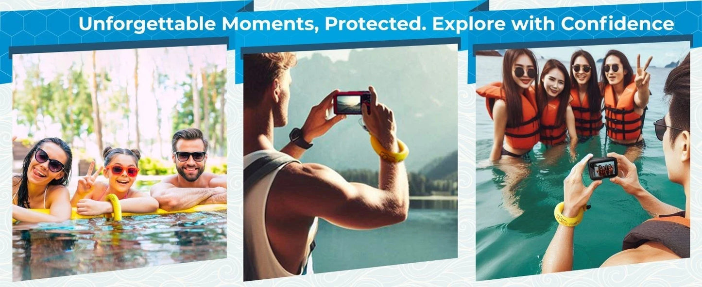 Floating camera wrist strap used during snorkeling to keep device afloat
