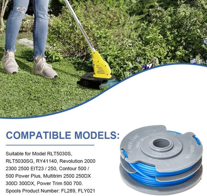 Flymo strimmer spool cutting grass edges for neat garden finish