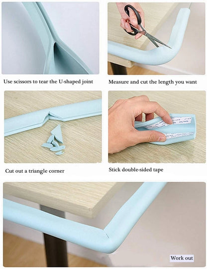 Foam edge protector installed on furniture in living room