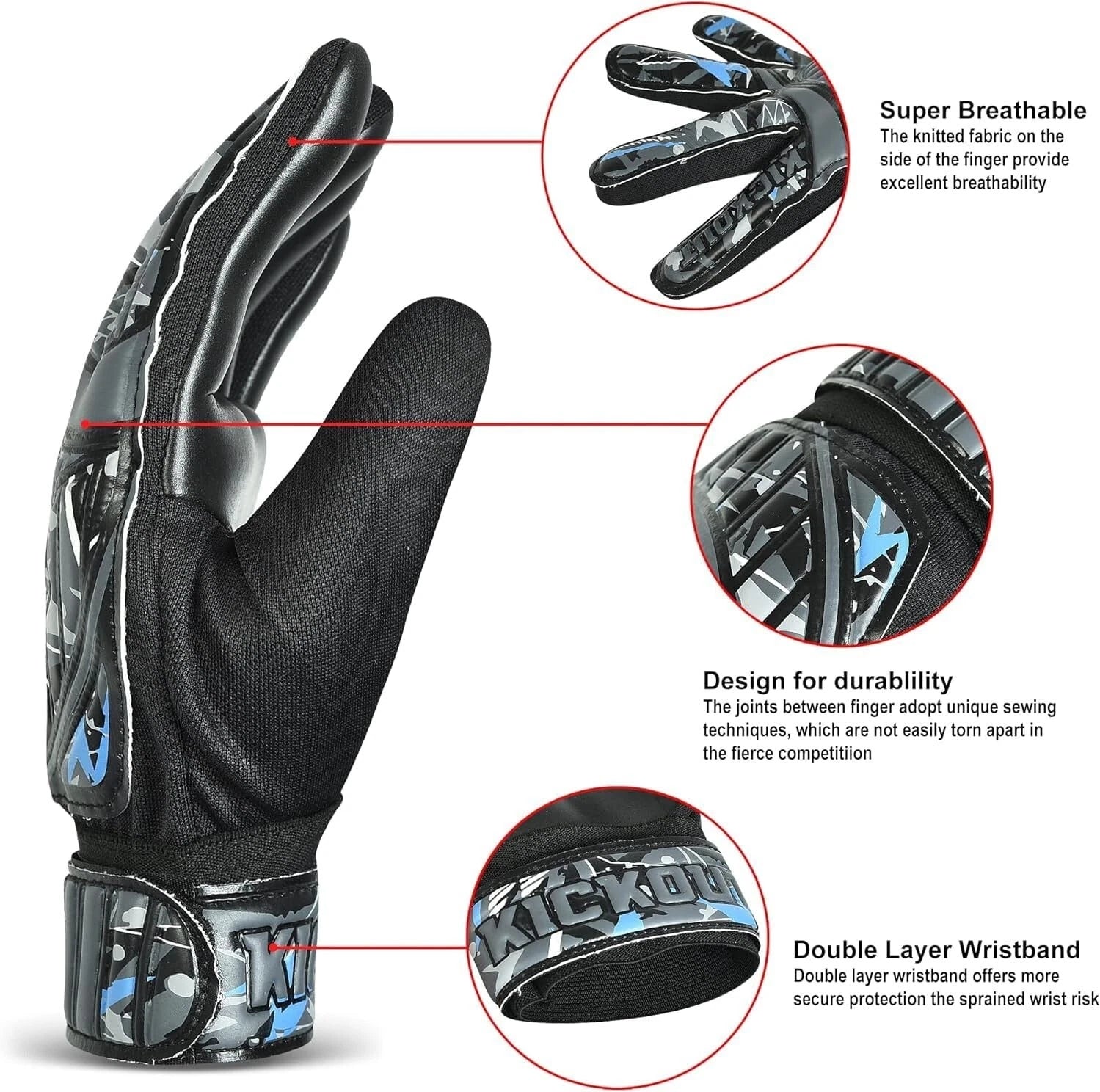 Football goalkeeper gloves suitable for kids and adults sizes