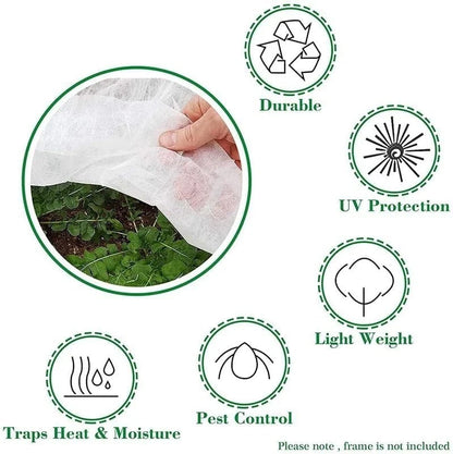 Frost protection fleece covering vegetable garden plants in winter