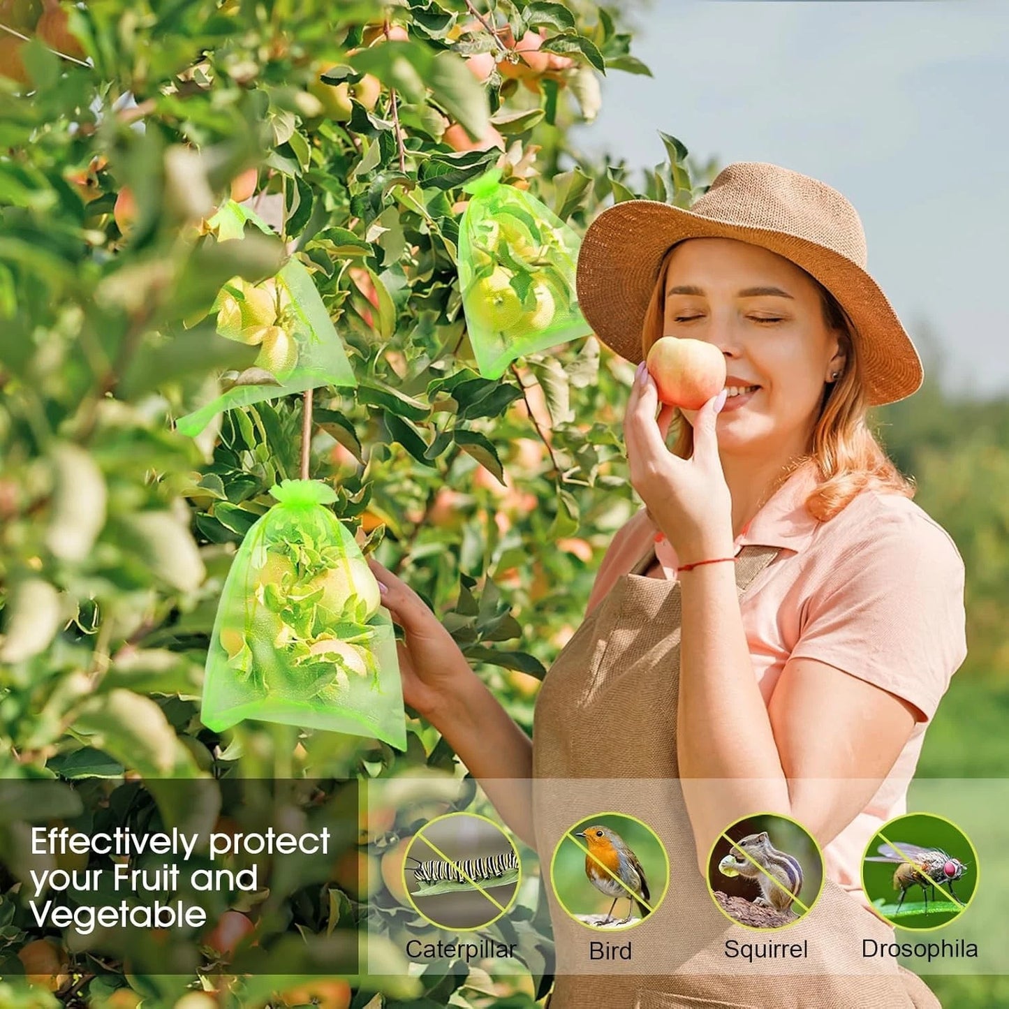 Fruit protection drawstring mesh bag for easy plant use