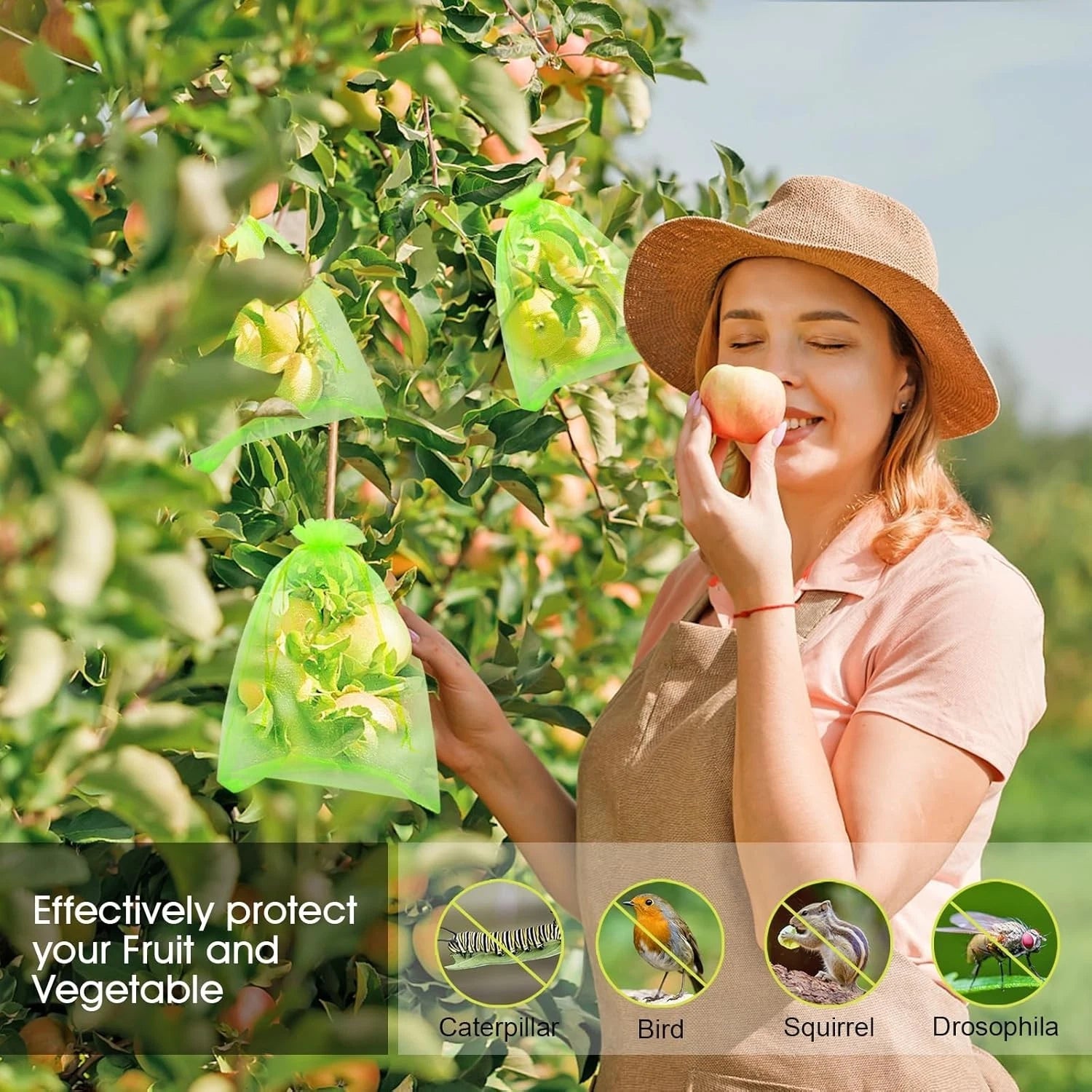 Fruit protection drawstring mesh bag for easy plant use