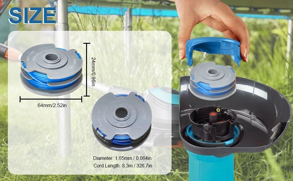 Step by step installation of strimmer spool line in garden tool