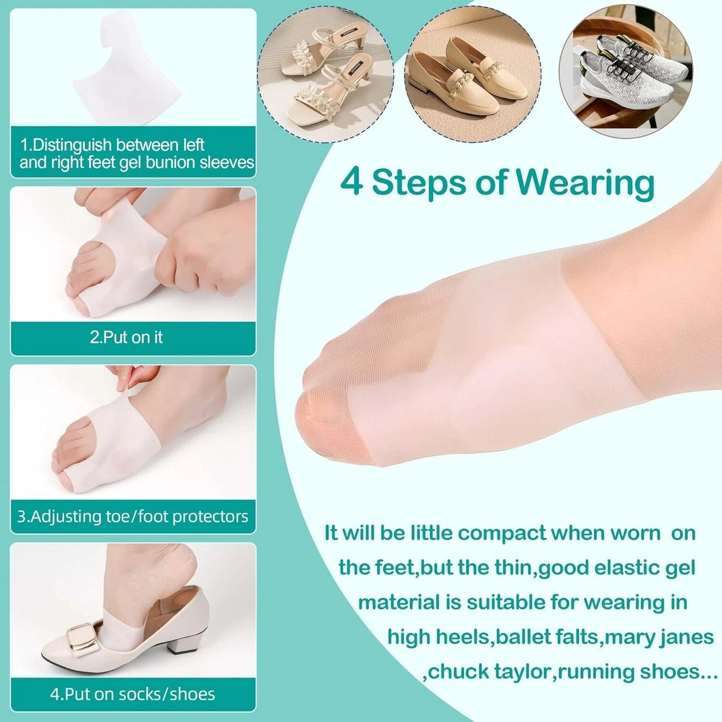 Gel foot pad placed inside shoe for daily comfort
