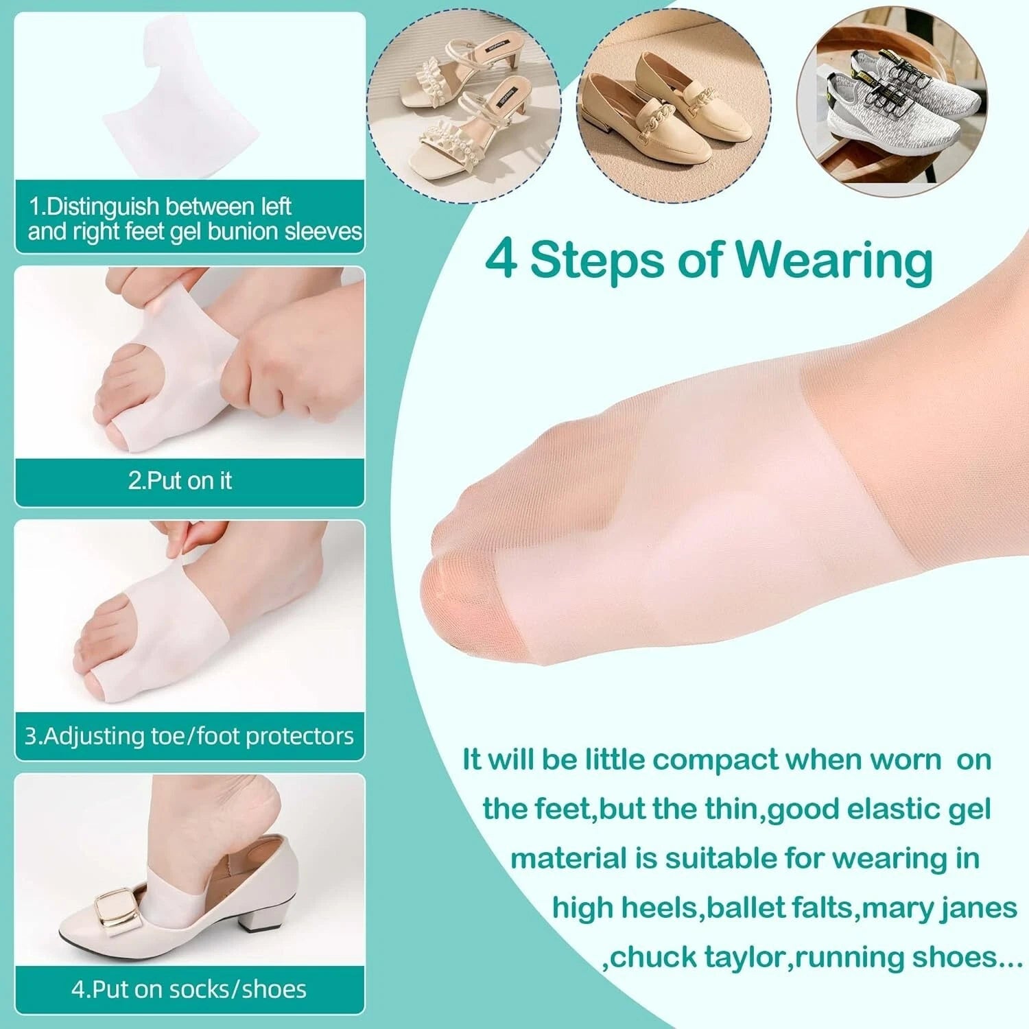 Gel foot pad placed inside shoe for daily comfort