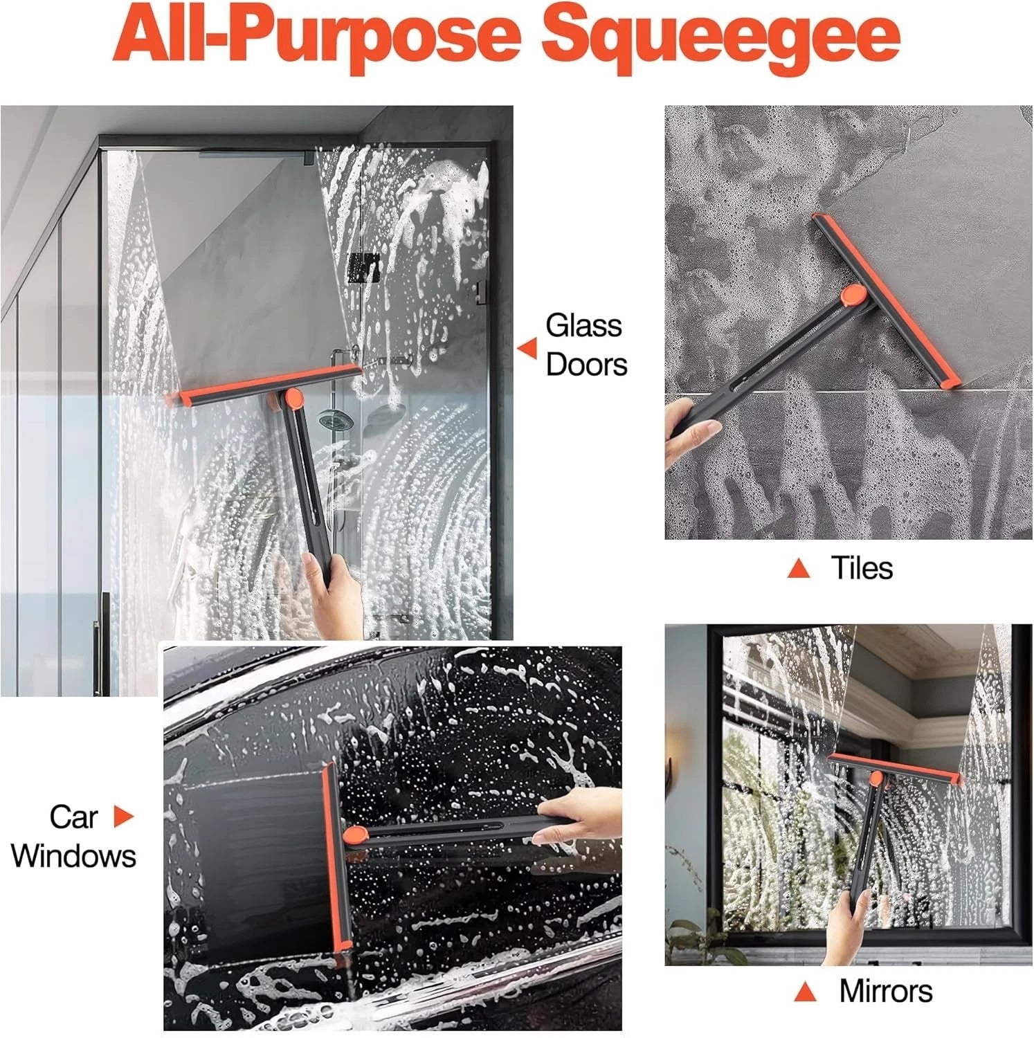 Glass mirror cleaning squeegee tool for streak free finish