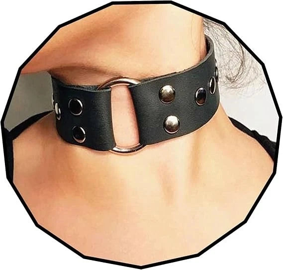 Gothic punk choker necklace with leather style vampire collar