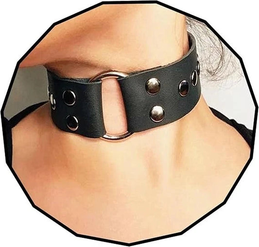 Gothic punk choker necklace with leather style vampire collar