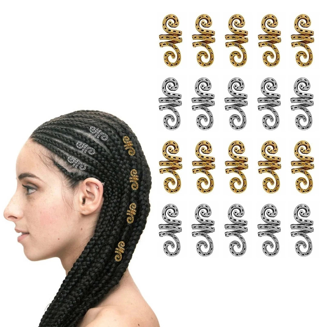 Hair braids beads and dreadlock cuffs metal jewelry set