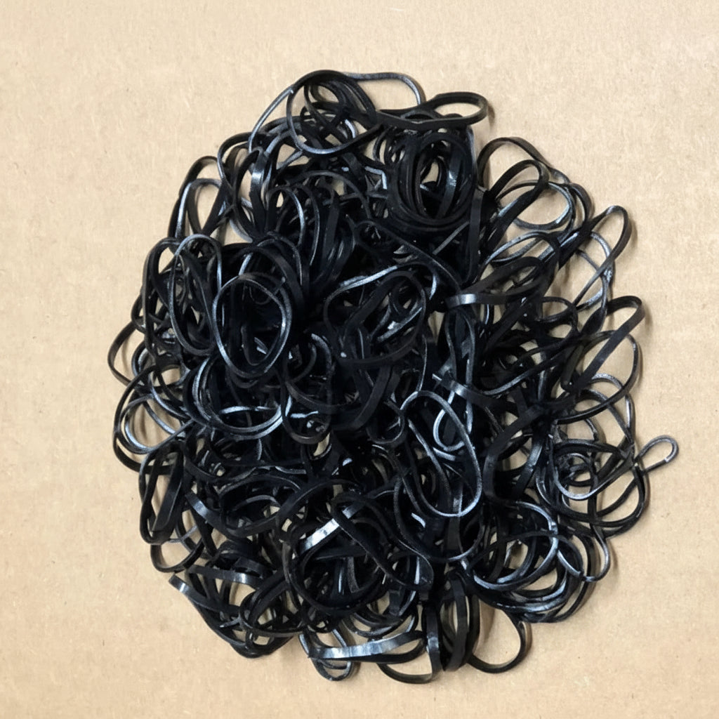 Hair elastics showing stretch and flexibility for styling