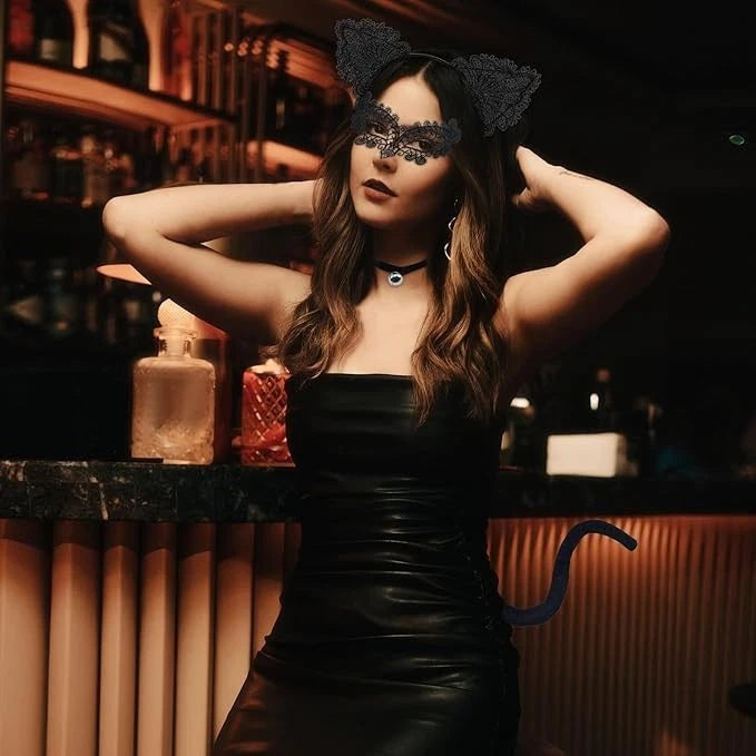 Halloween cat ears mask outfit for themed celebration parties