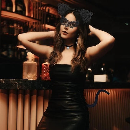 Halloween cat ears mask outfit for themed celebration parties