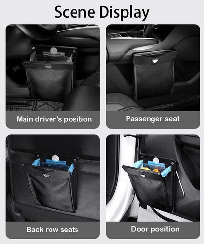 Hanging car rubbish bag with magnetic closure design