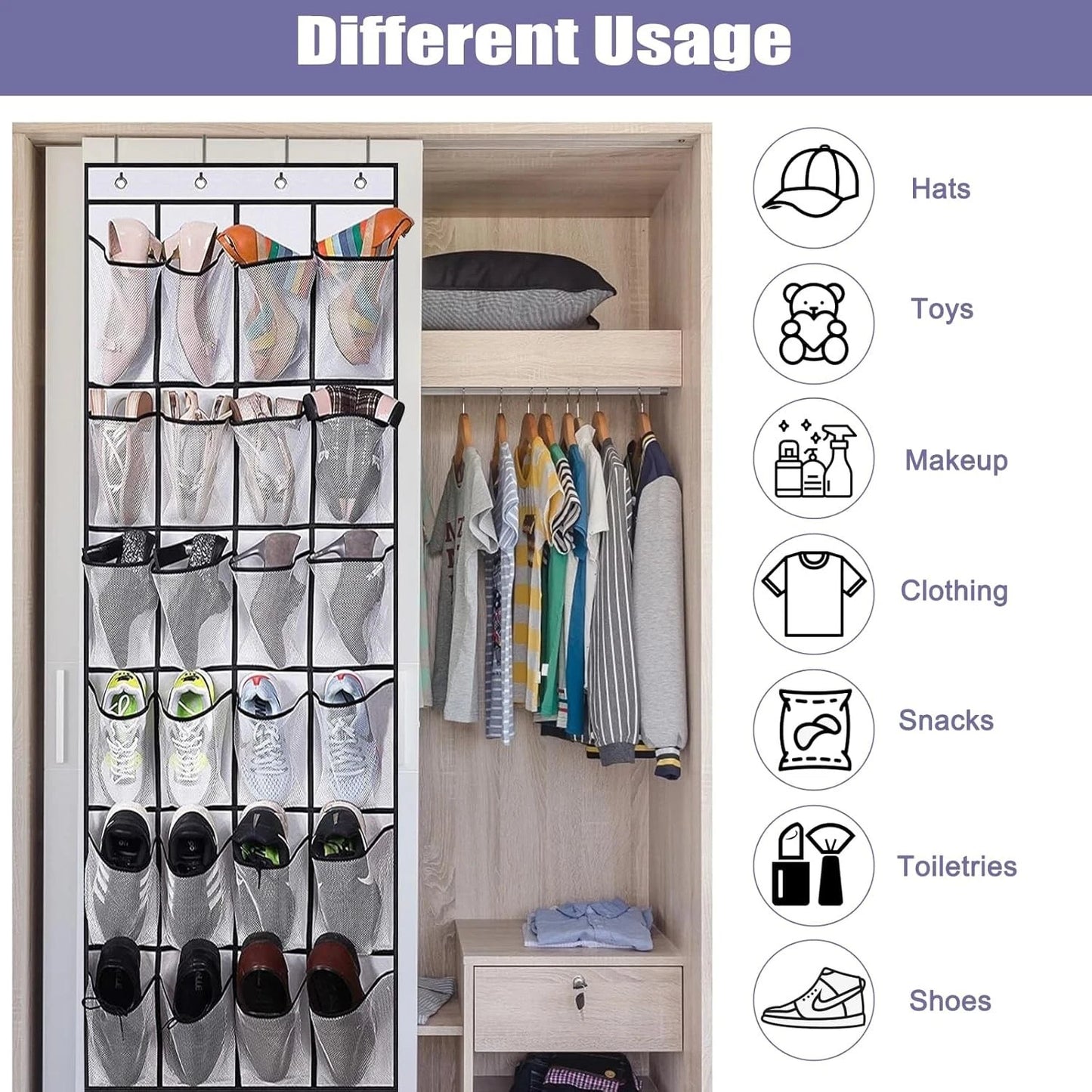 Multi-purpose hanging organizer for shoes and accessories