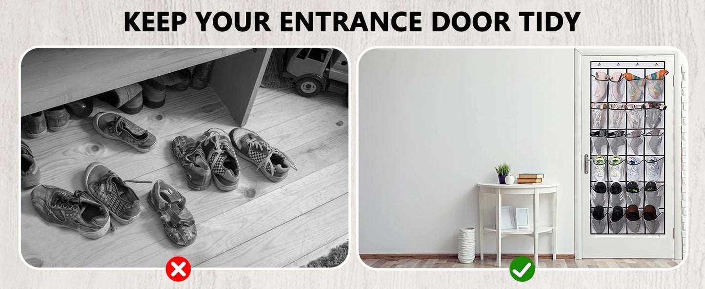 Clear pocket design of hanging shoe rack for easy visibility