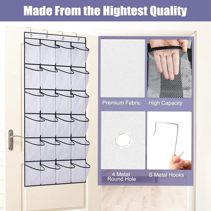Hanging shoe rack installed over door for easy access