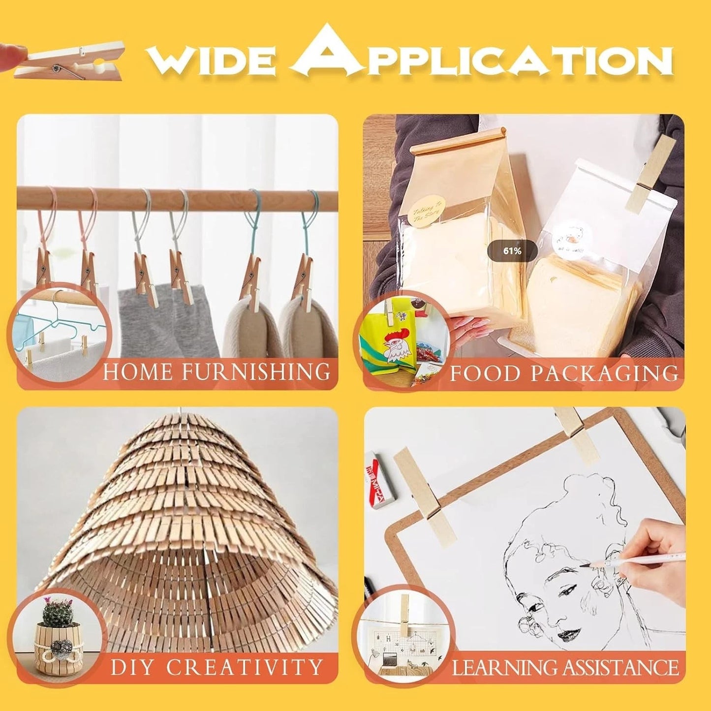 Close-up of hardwood wooden washing line pegs showing durable eco-friendly material and secure grip for clothes