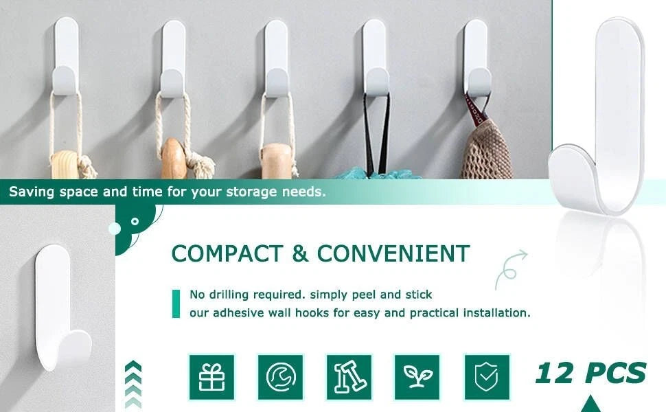 Heavy duty adhesive hooks holding bags and coats securely