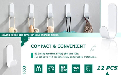 Heavy duty adhesive hooks holding bags and coats securely