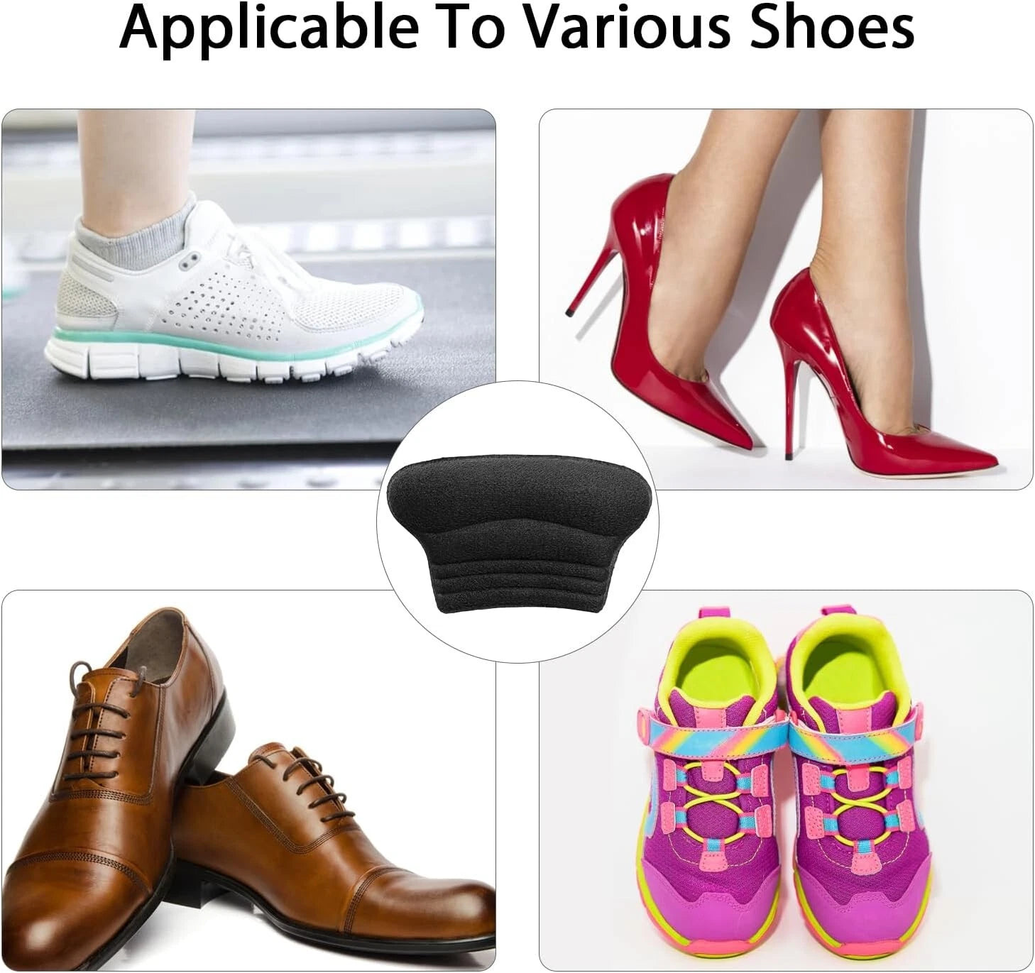 Close up application of heel grip pad inside shoe heel area