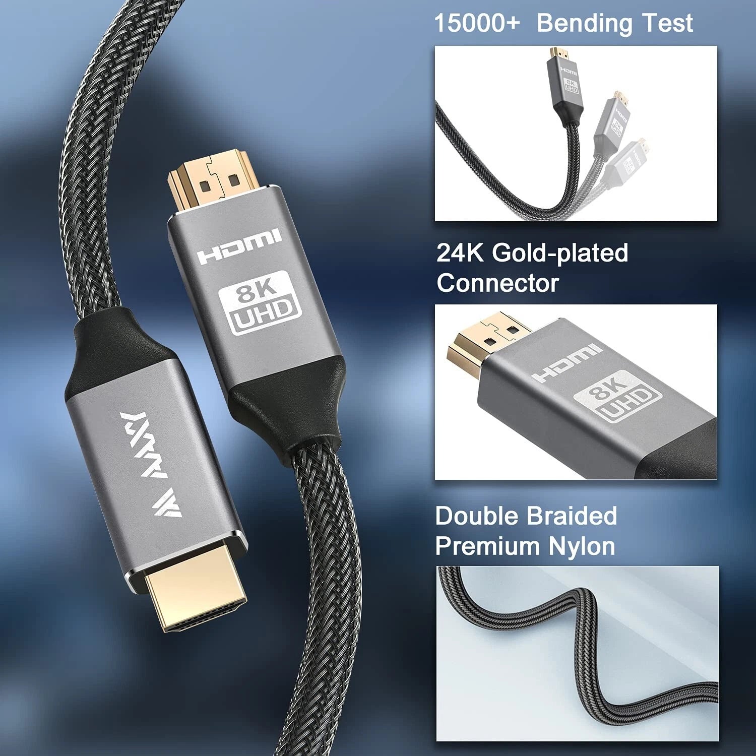 High speed HDMI braided cable supporting UHD 2160P quality