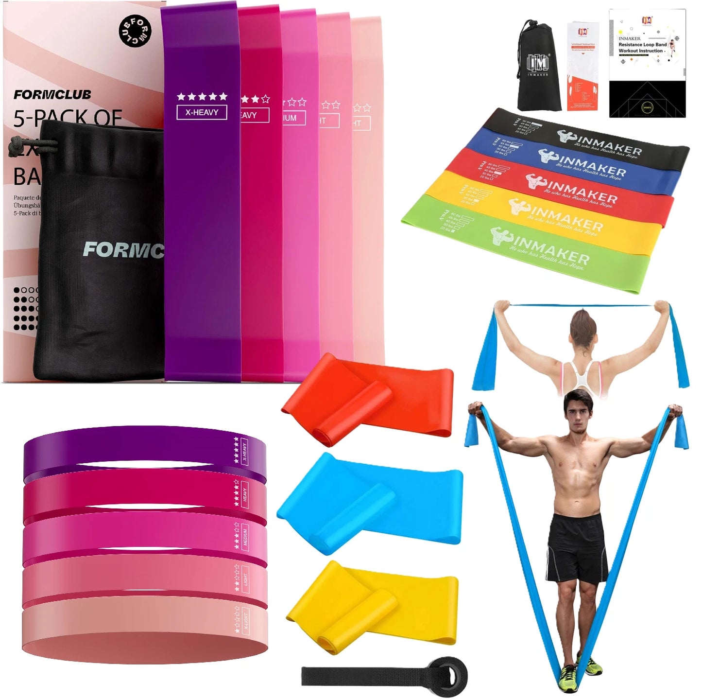 Person performing home workout routine using resistance bands
