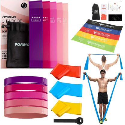 Person performing home workout routine using resistance bands