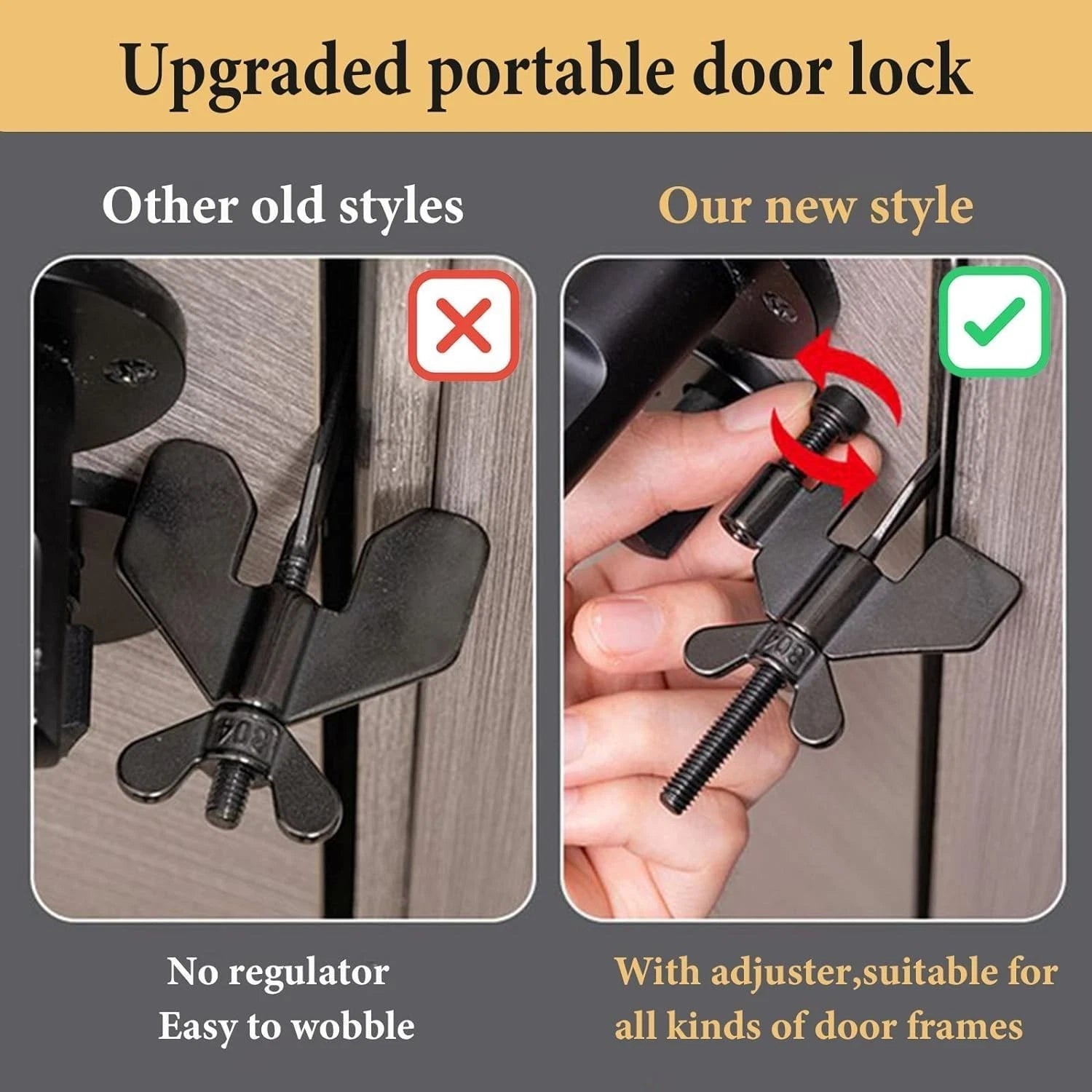 Portable door lock installed on hotel room door for safety