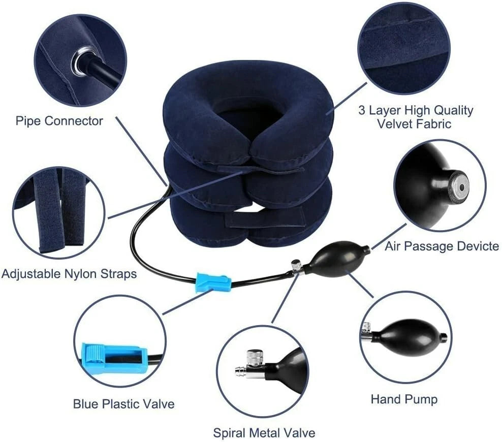 Inflatable cervical collar neck traction device for pain relief