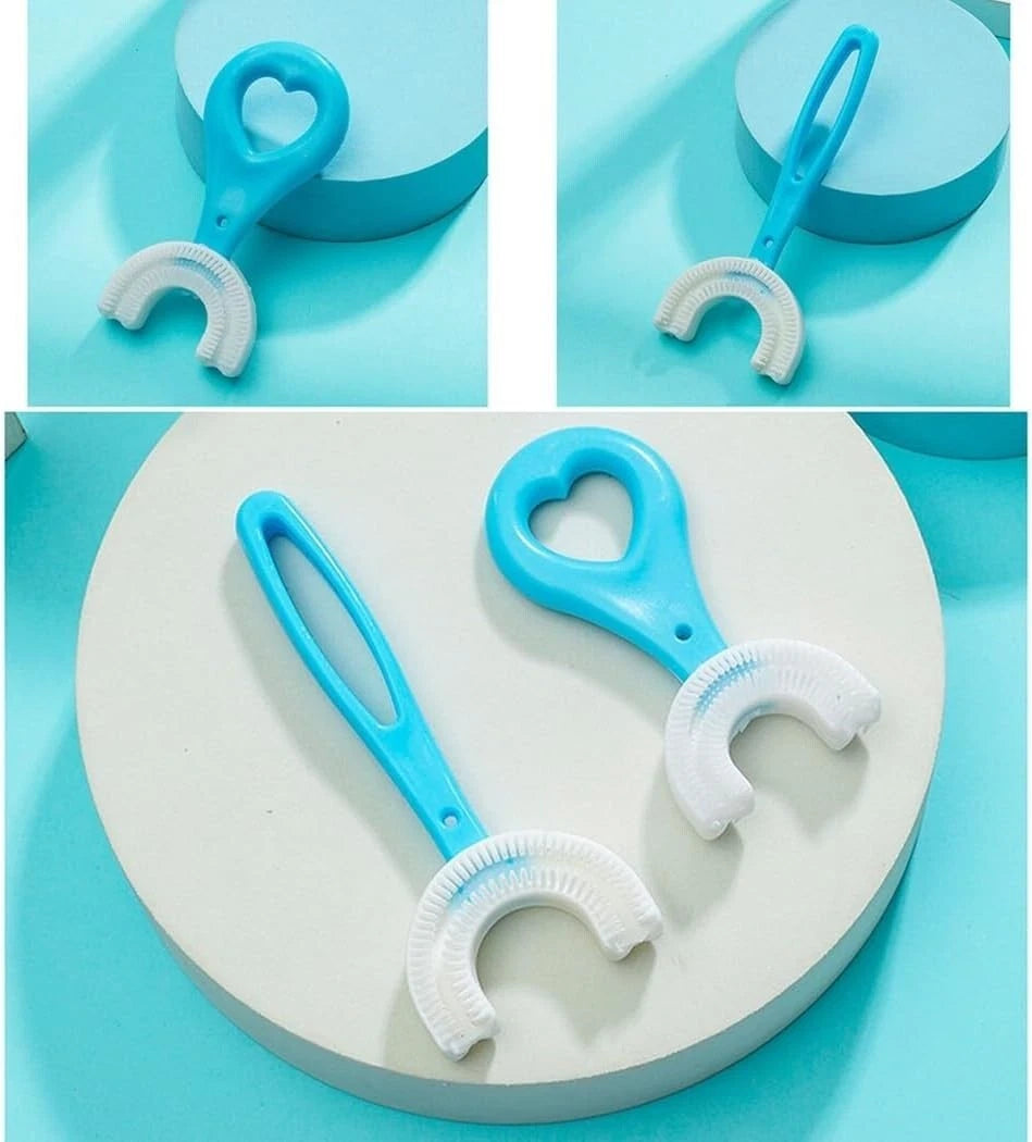 2pc kids silicone U-shaped toothbrush set for 360 degree cleaning