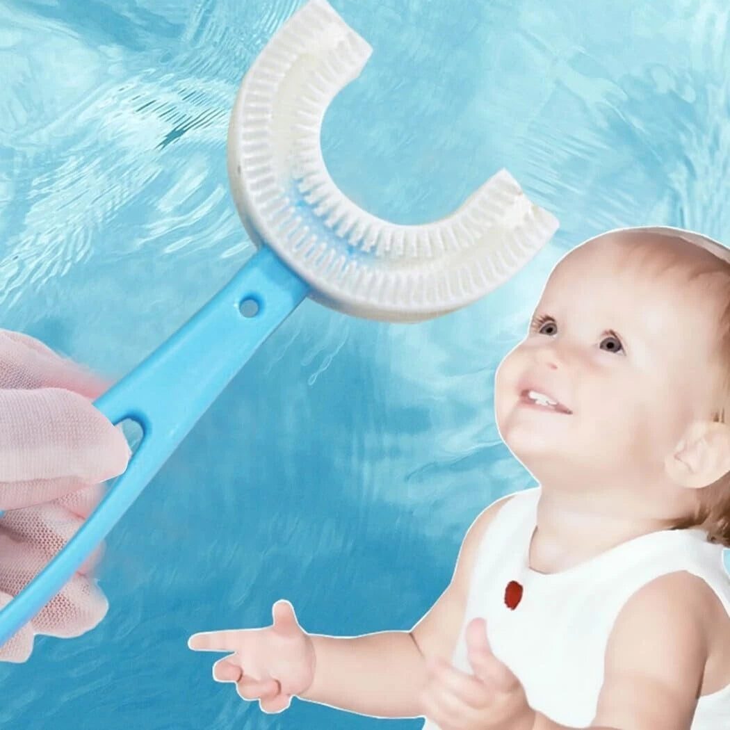 2pc kids silicone U-shaped toothbrush set for 360 degree teeth cleaning and oral care