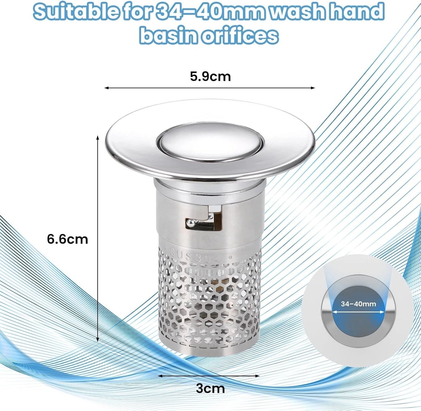 Universal fit kitchen and bathroom drain stopper plug