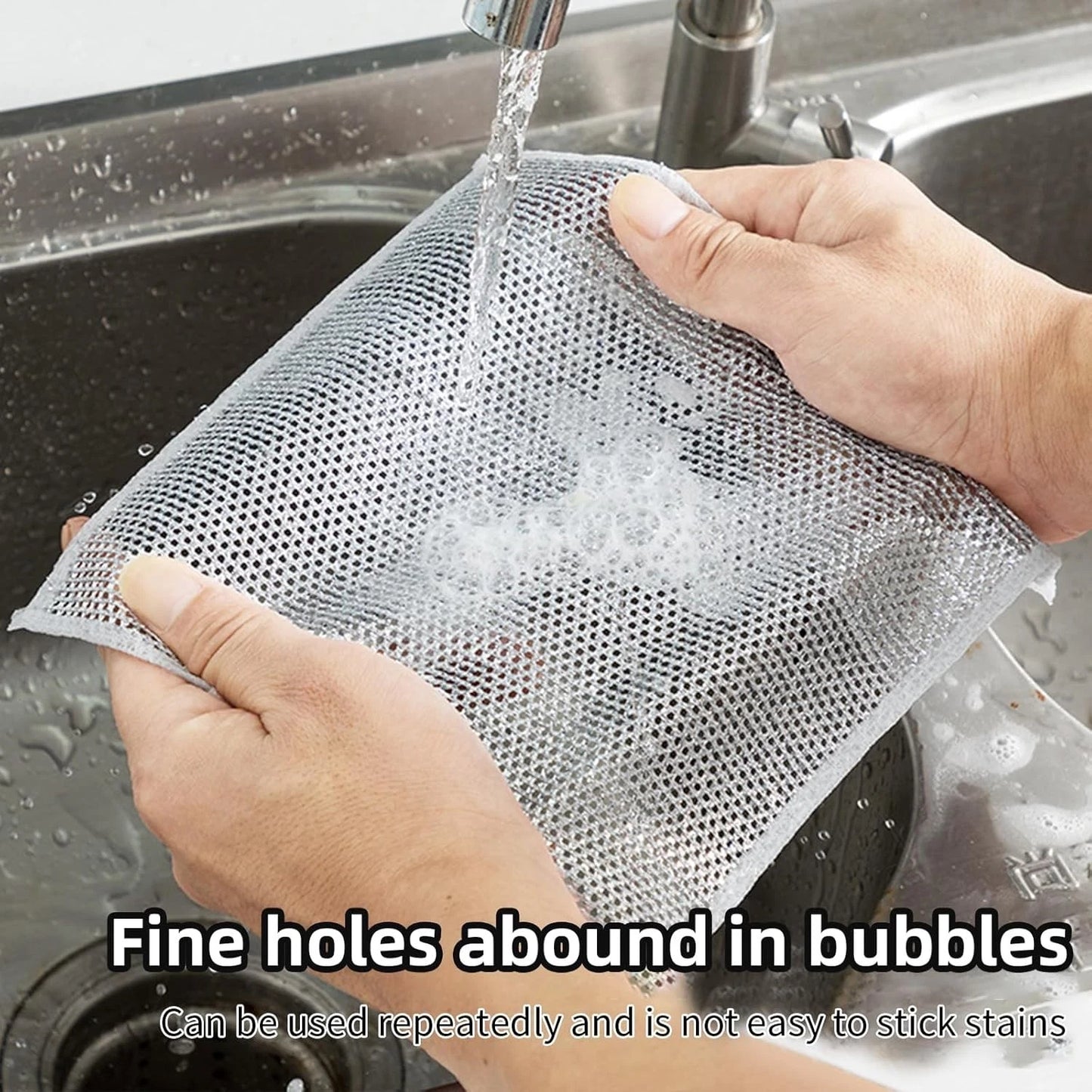 Kitchen dish scourer rag detail showing durable fibers