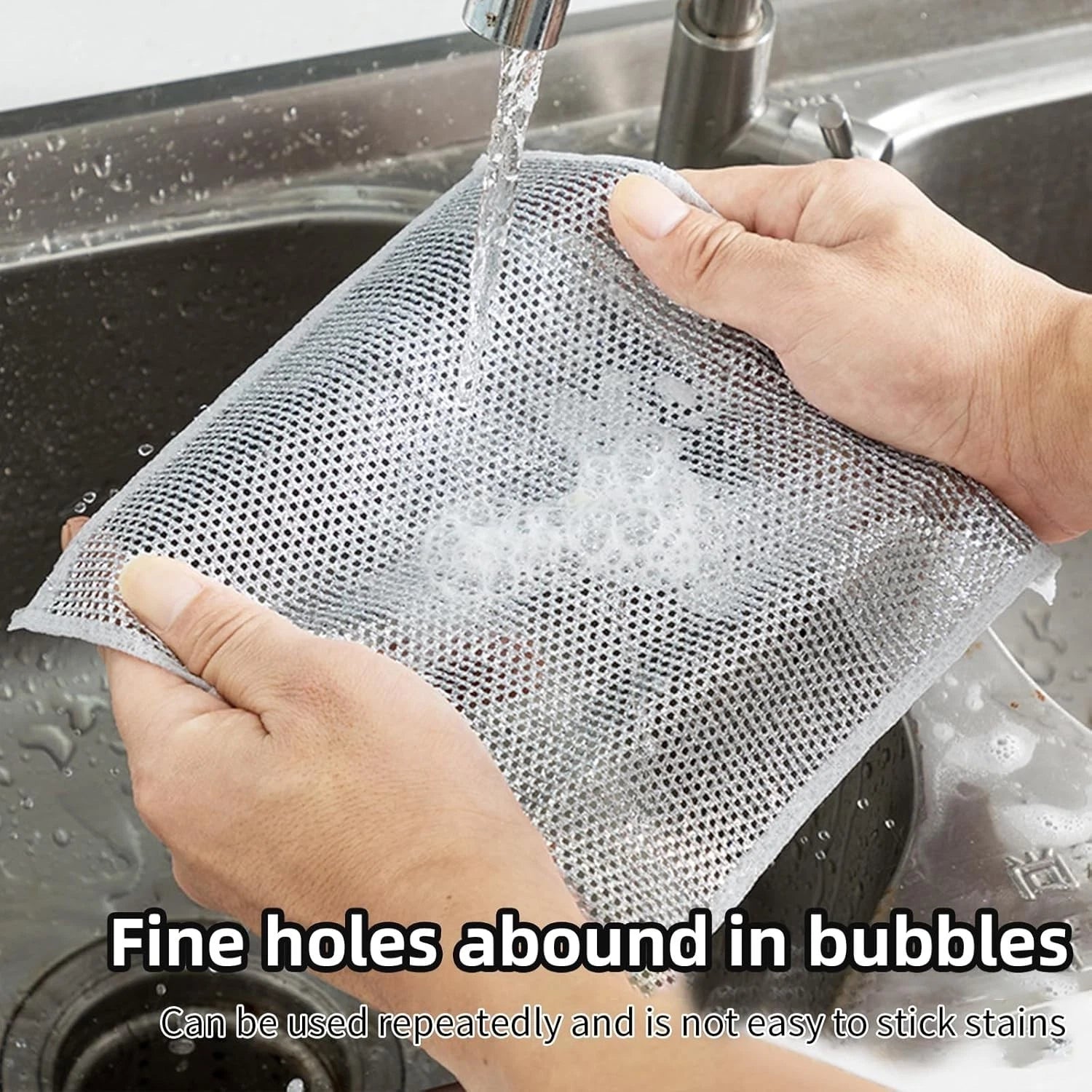 Kitchen dish scourer rag detail showing durable fibers