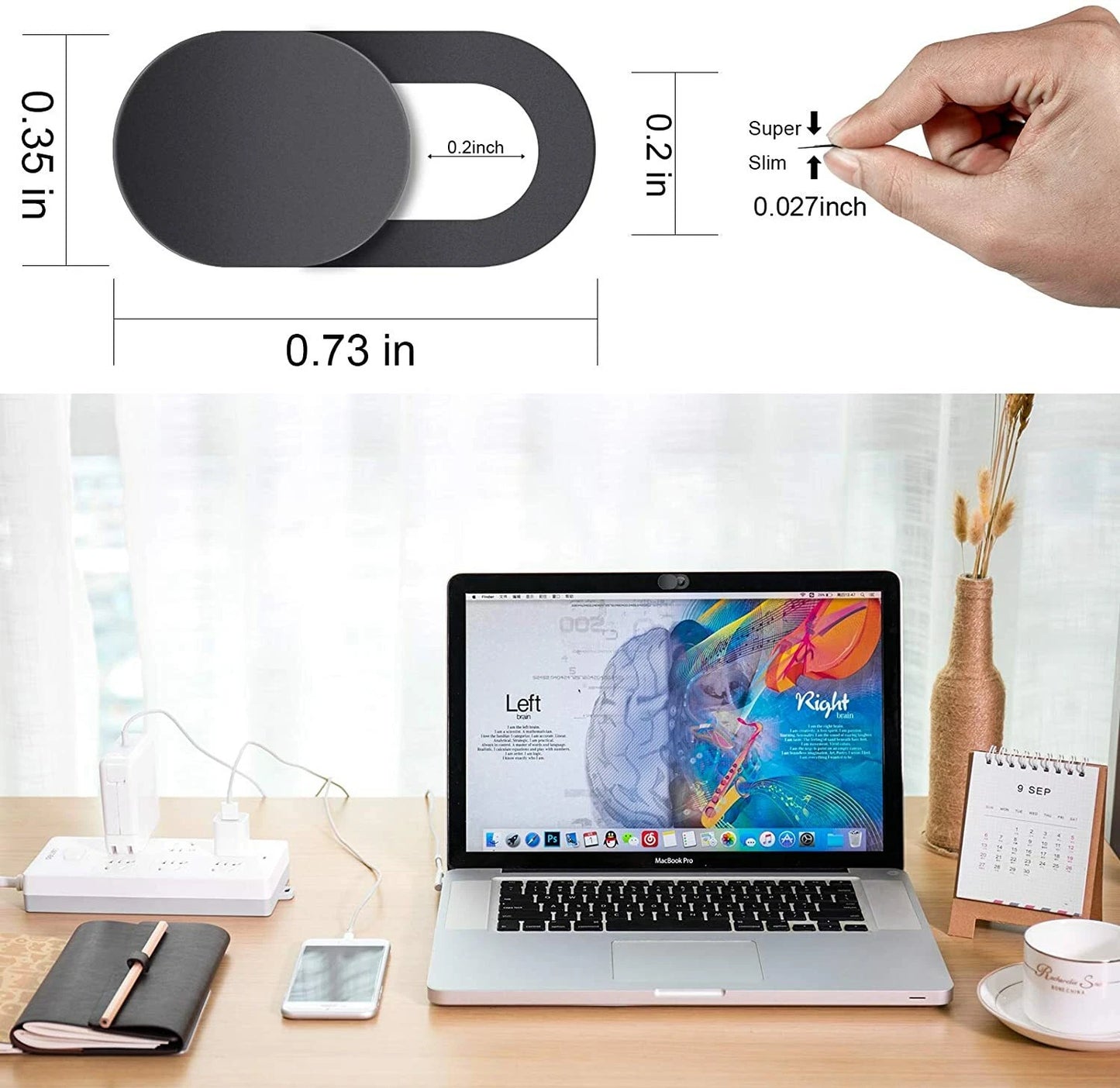 Webcam cover slider installed on laptop during video call
