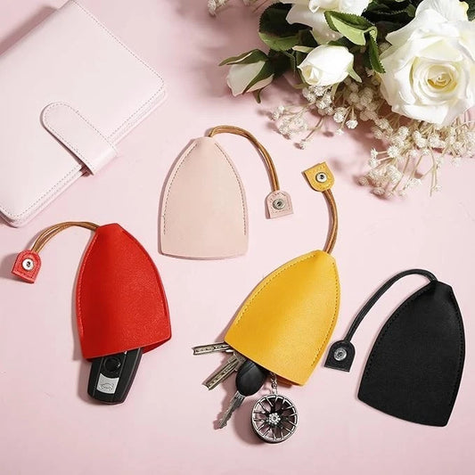 Leather car key holder case with zipper secure design