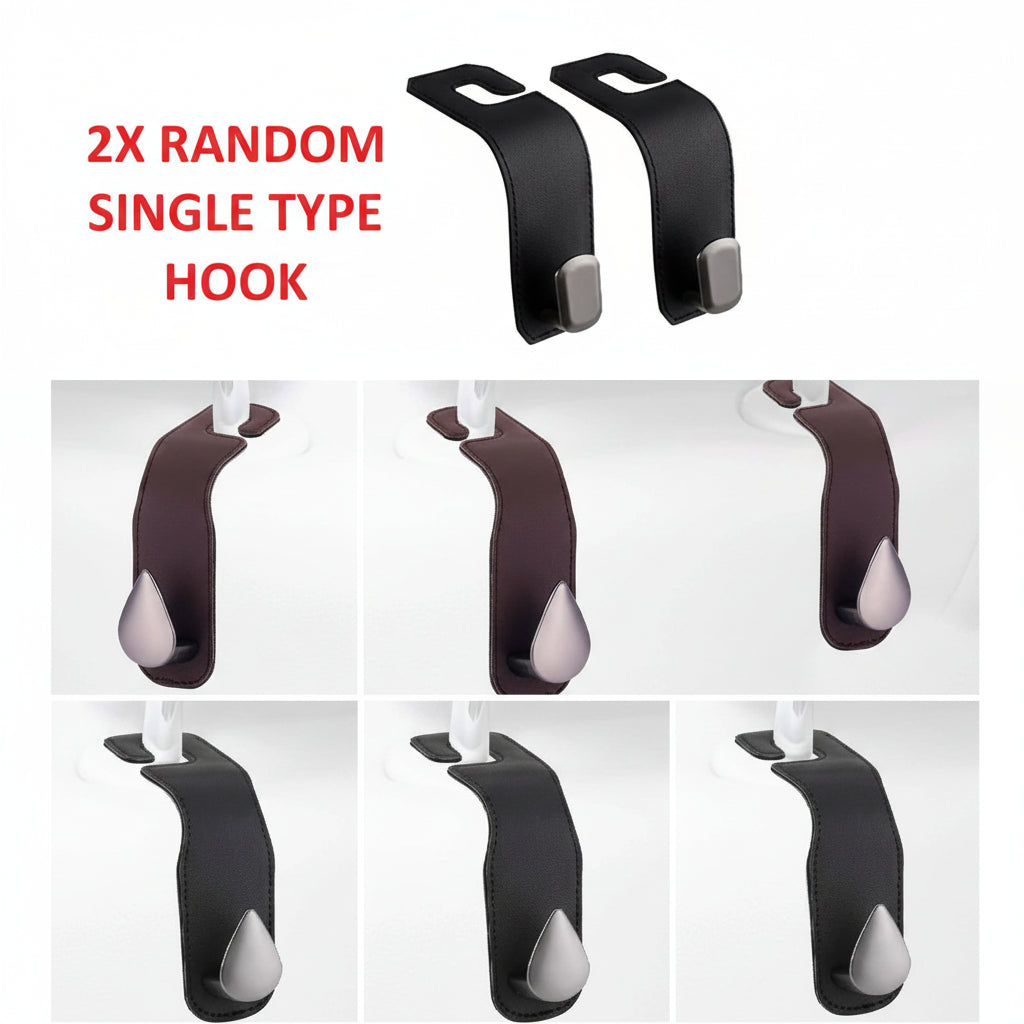 Premium leather car headrest hook detail with metal hook