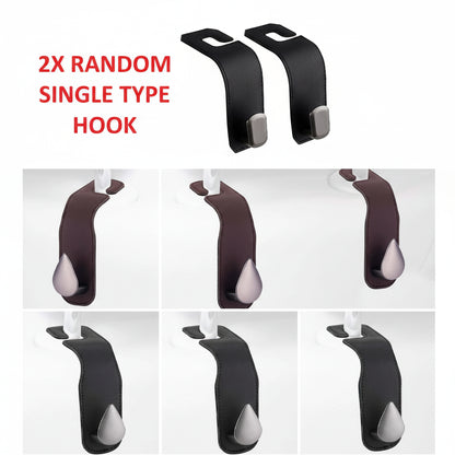 Premium leather car headrest hook detail with metal hook