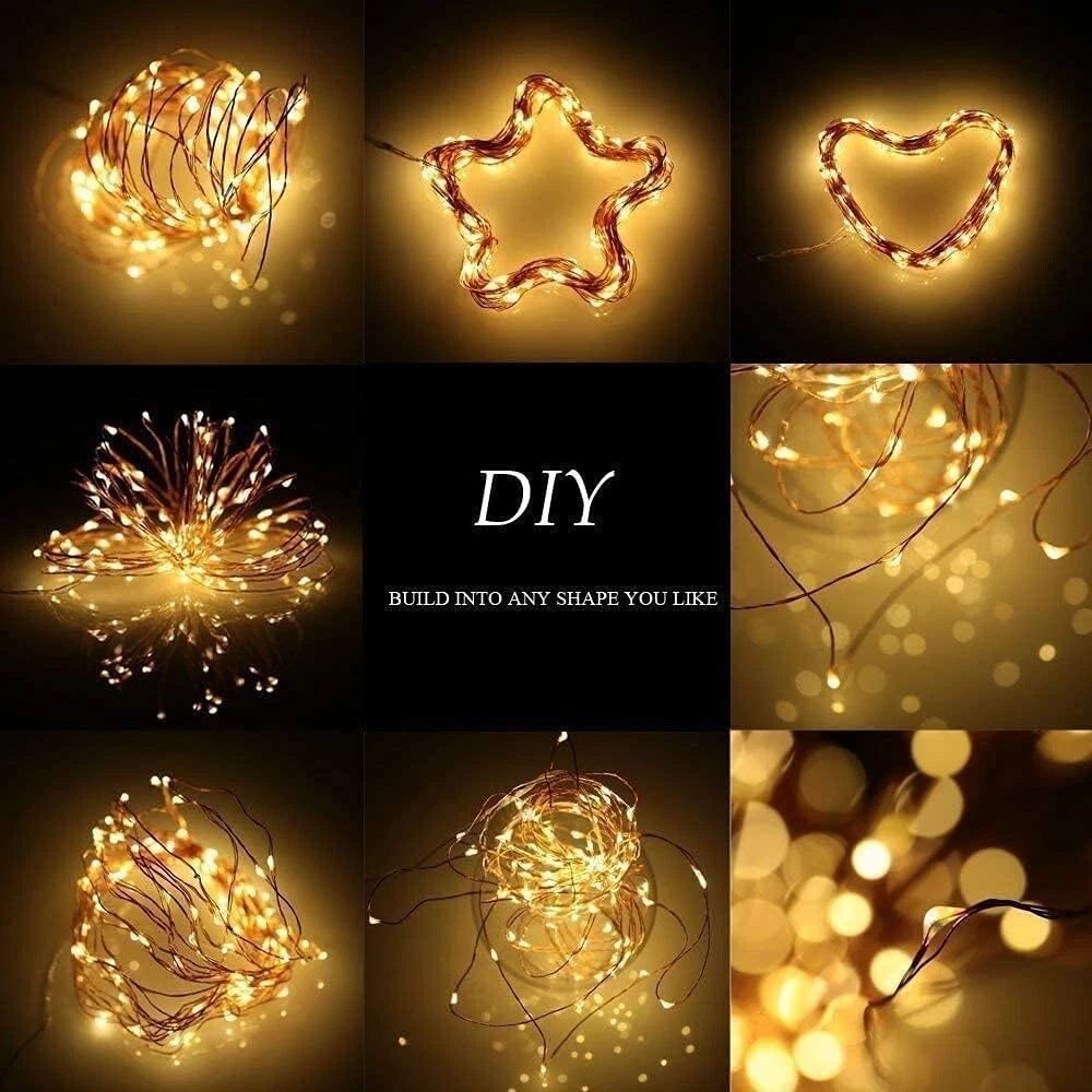 LED fairy lights decorating bedroom with cozy atmosphere