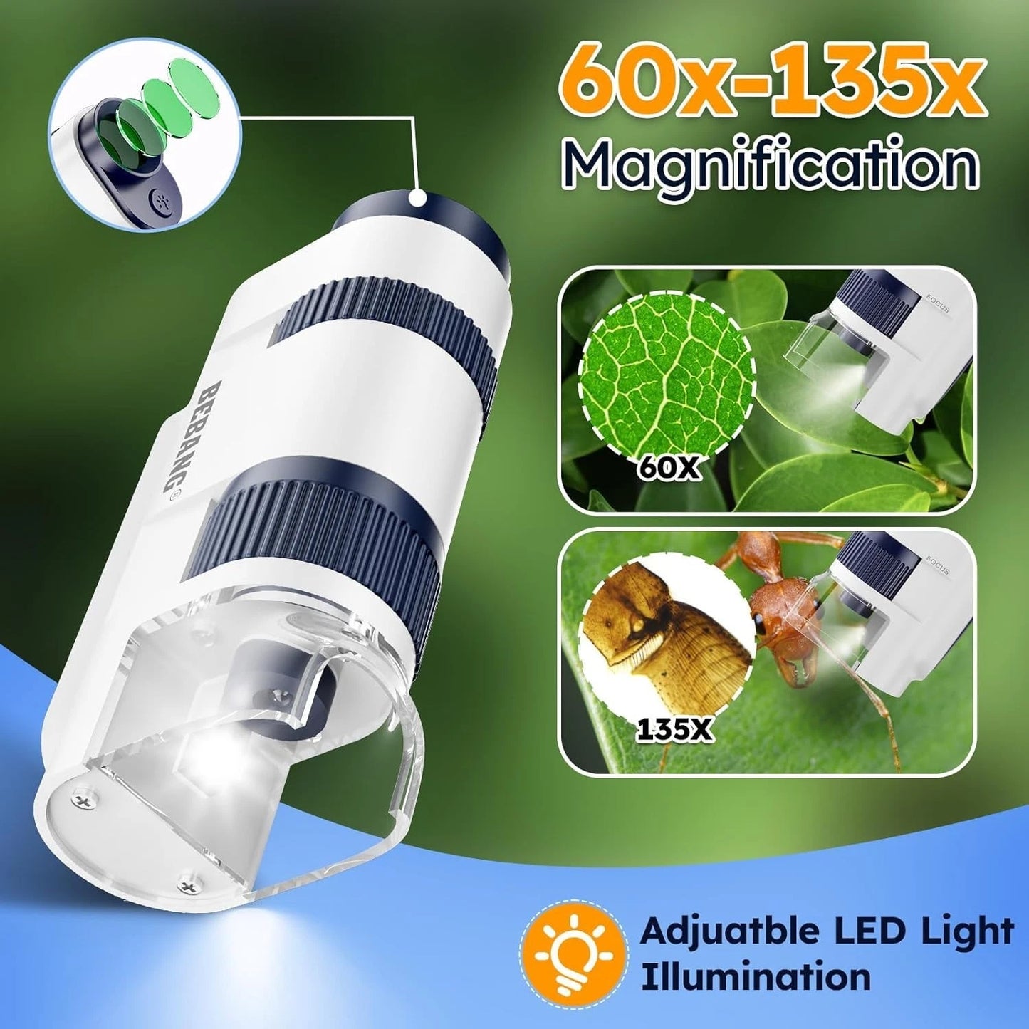 LED light pocket microscope used for outdoor exploration