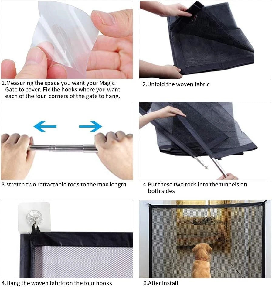 Magic retractable dog gate used for doorway safety control