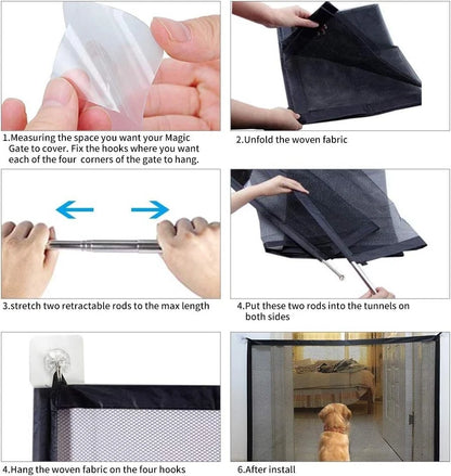 Magic retractable dog gate used for doorway safety control