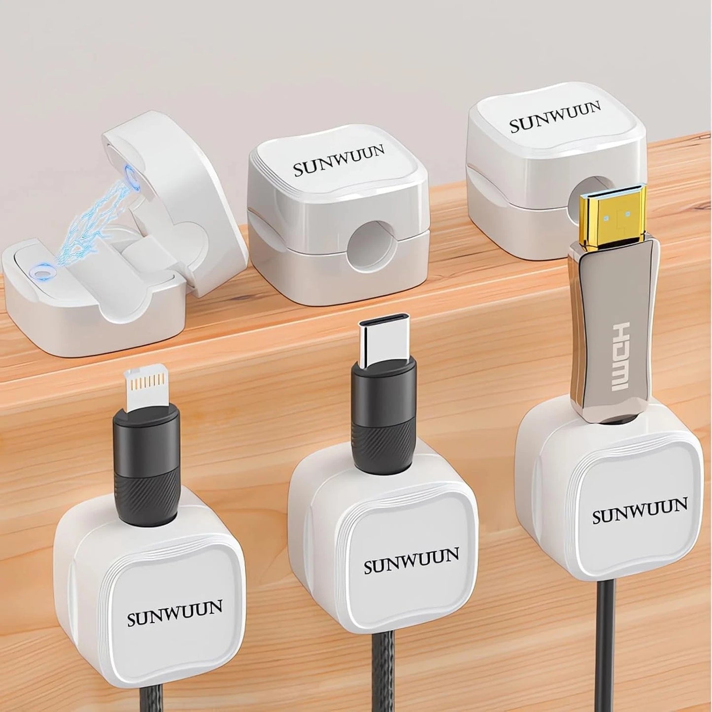 Magnetic cable holder clip for desk wire organization