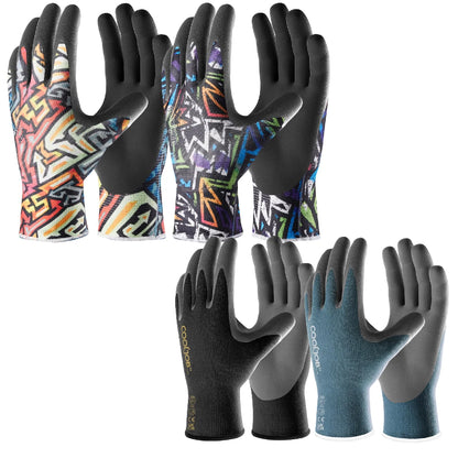 Close up anti slip grip mechanic work gloves for tools handling