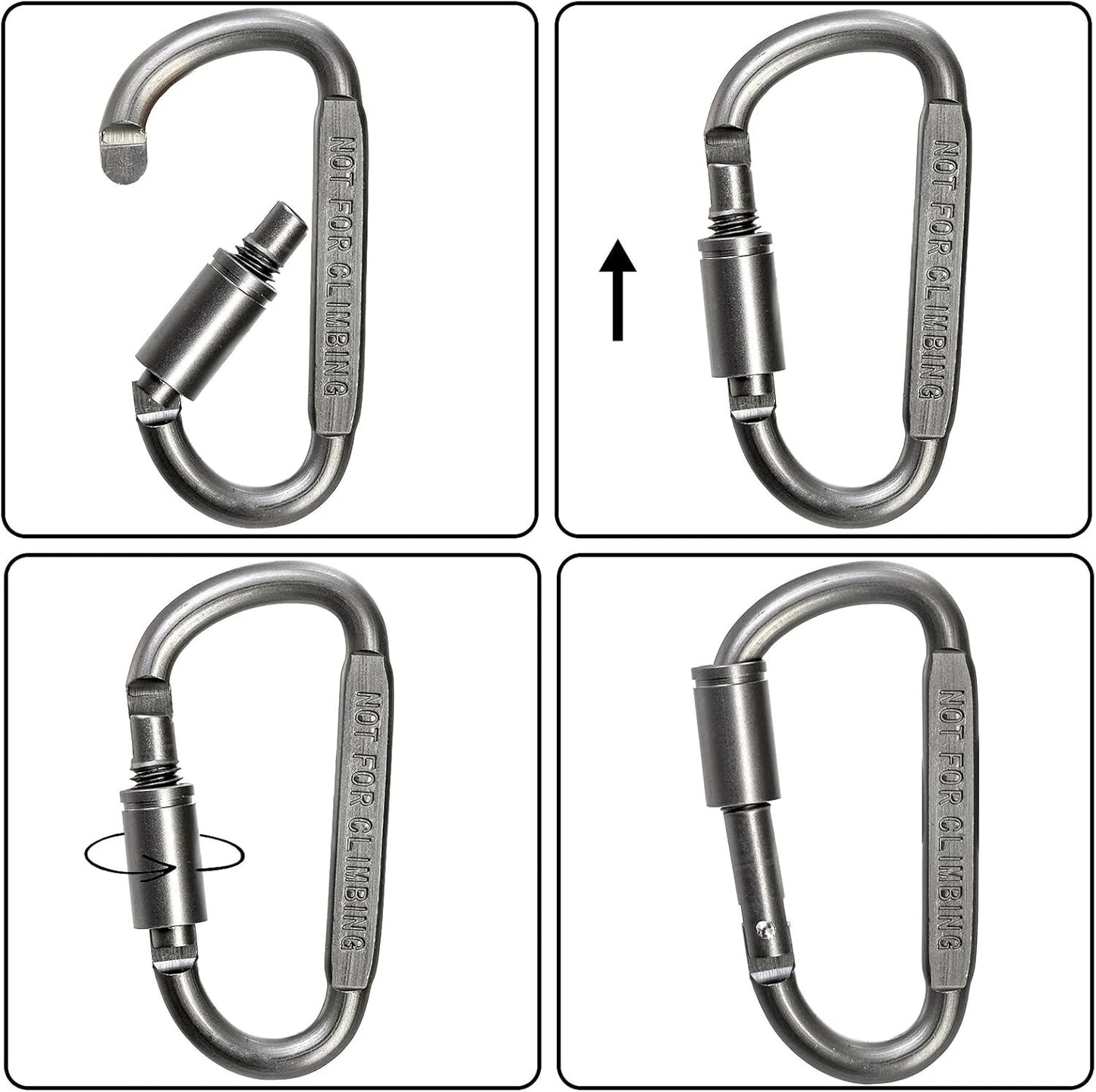Metal carabiner D ring used for outdoor gear attachment