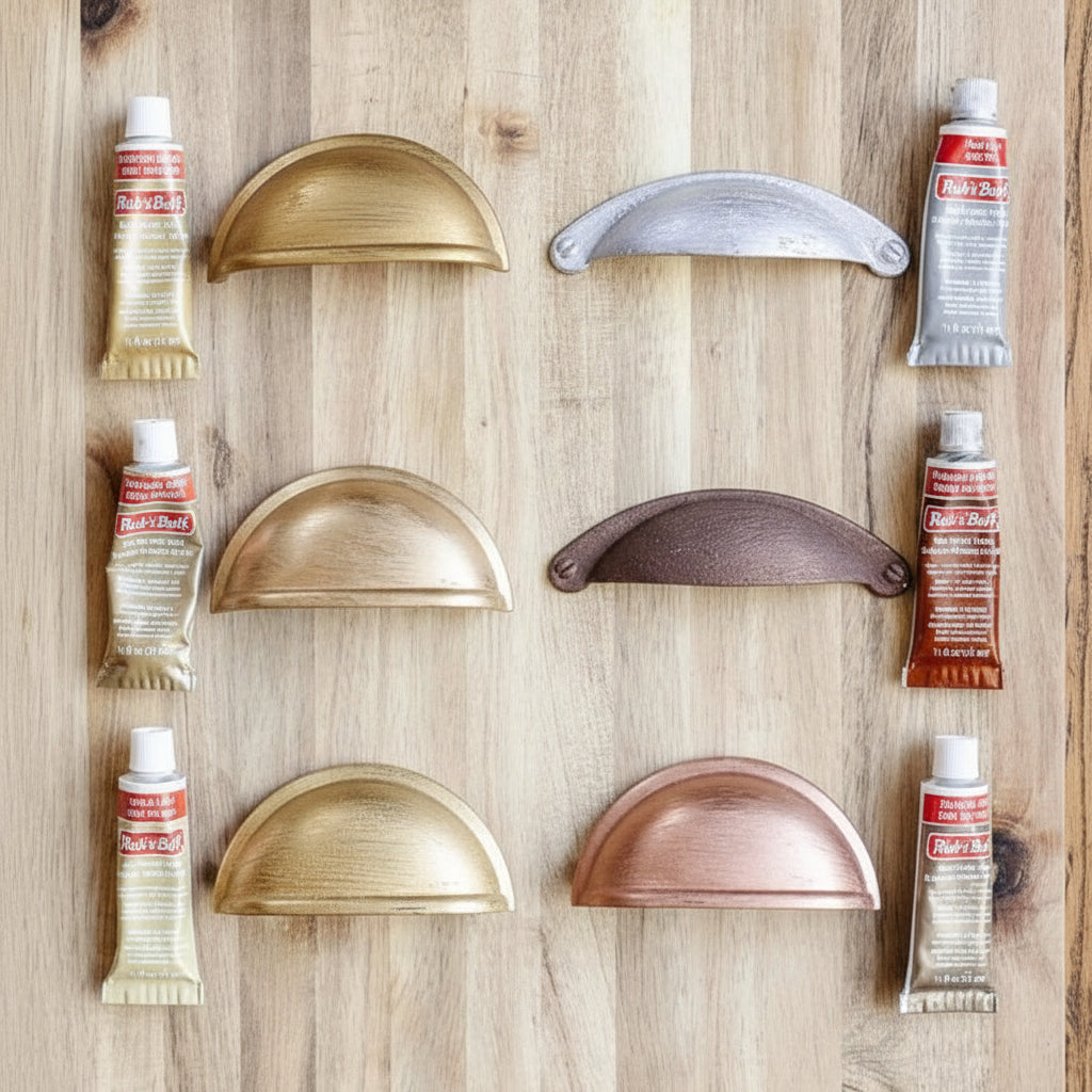 Metallic wax paste creating gold finish on surface